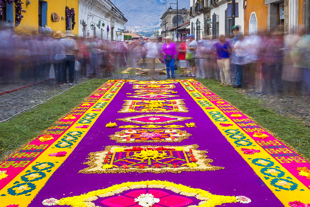 Sawdust carpet for the Good Friday procession during Holy Week 2017 in Antigua, Guatemala, Central America