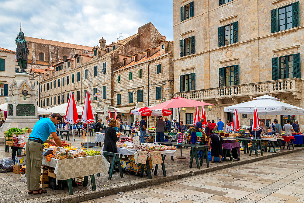 Local market in a small square in the old town of Dubrovnik, Croatia, Europe