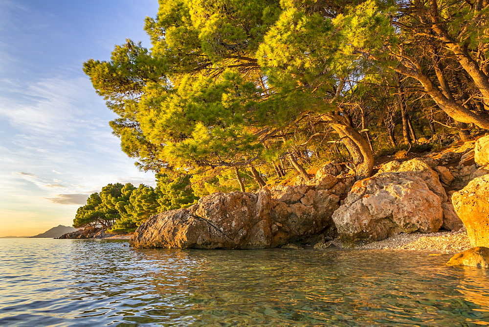 Small beach at Cvitacka near Makarska at sunset, Croatia, Europe