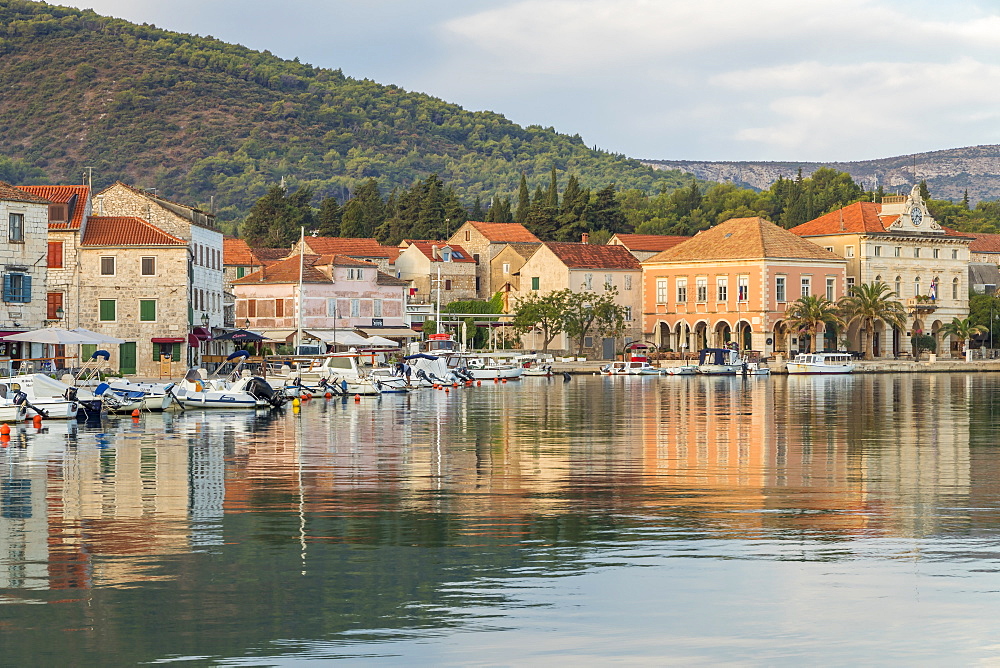 View over the old town of Stari Grad on Hvar Island, Croatia, Europe