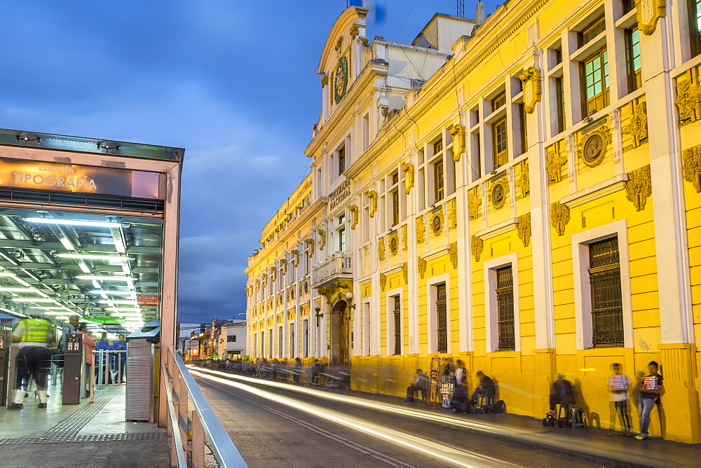 The illuminated Tipografia building at Zona 1 (city centre) in Guatemala City, Guatemala, Central America