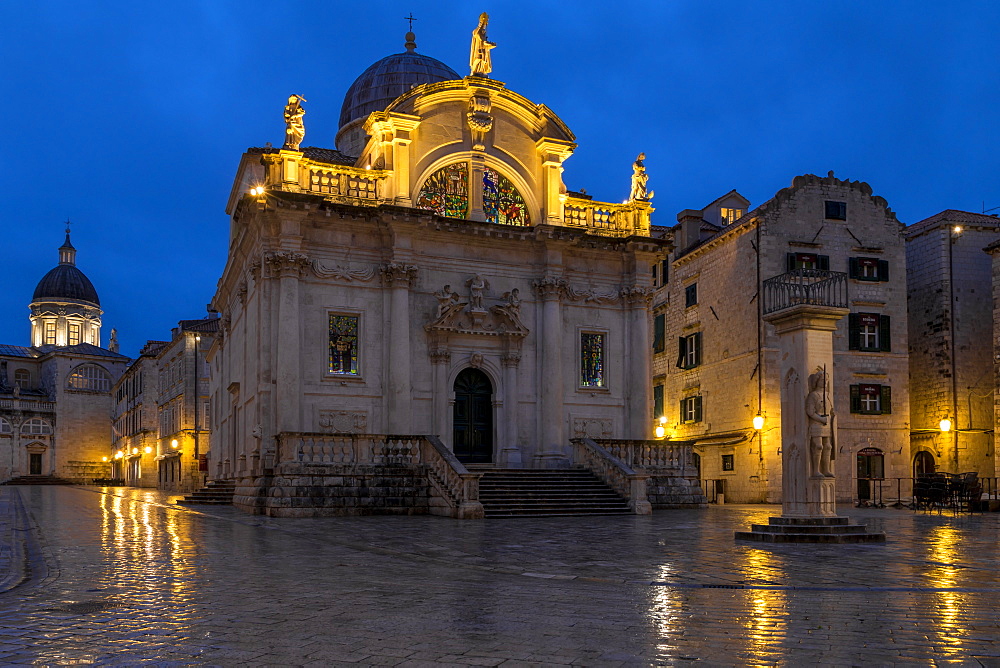 Church of Saint Blaise in the old town of Dubrovnik at dawn, Croatia, Europe