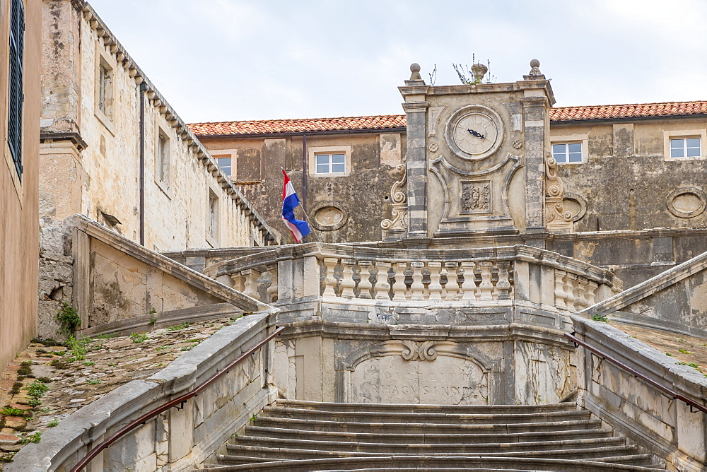 The steps leading up to the Saint Ignatius Church in the old town of Dubrovnik, UNESCO World Heritage Site, Croatia, Europe