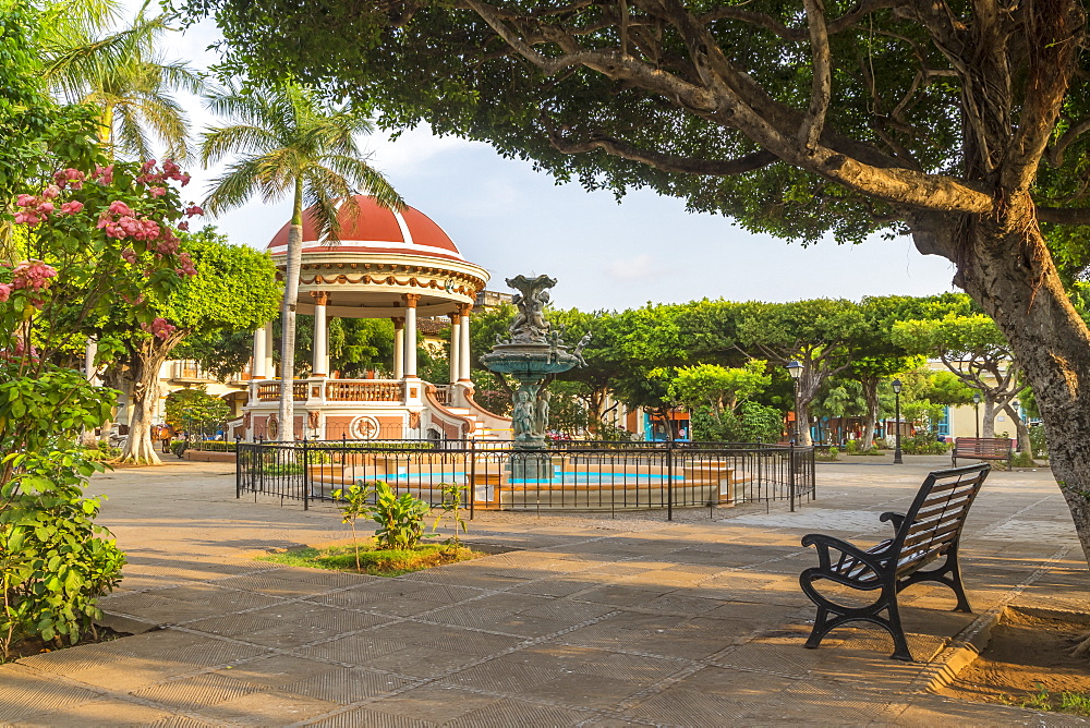 The main square of Granada at first sunlight, Granada, Nicaragua, Central America