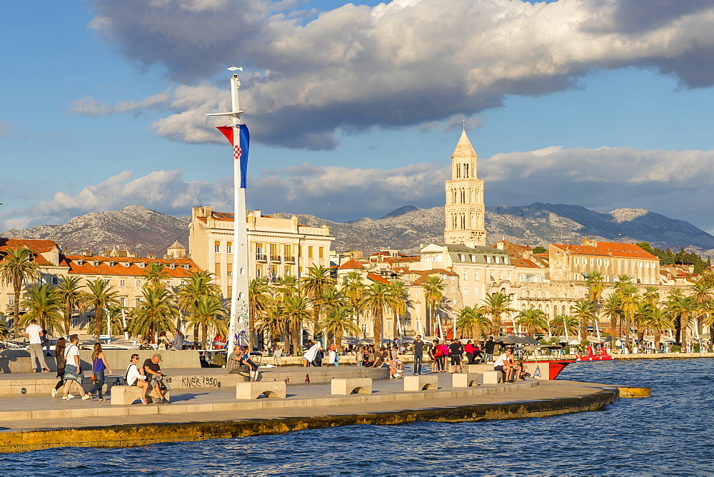 View from the seaside promenade (Riva) to the old town of Split, Croatia, Europe