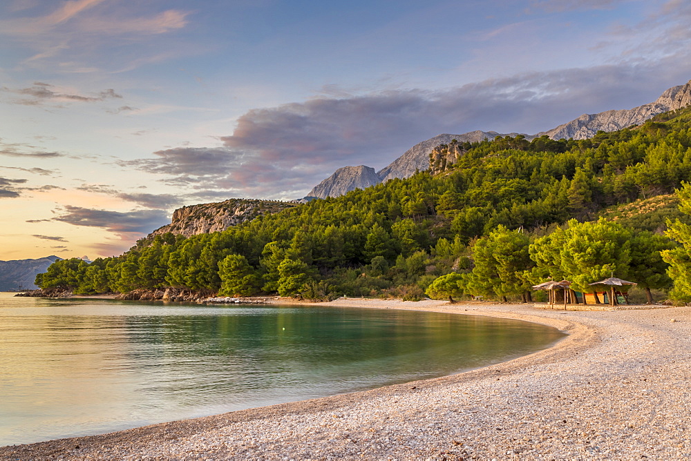 The Cvitacka beach near Makarska at sundown, Croatia, Europe