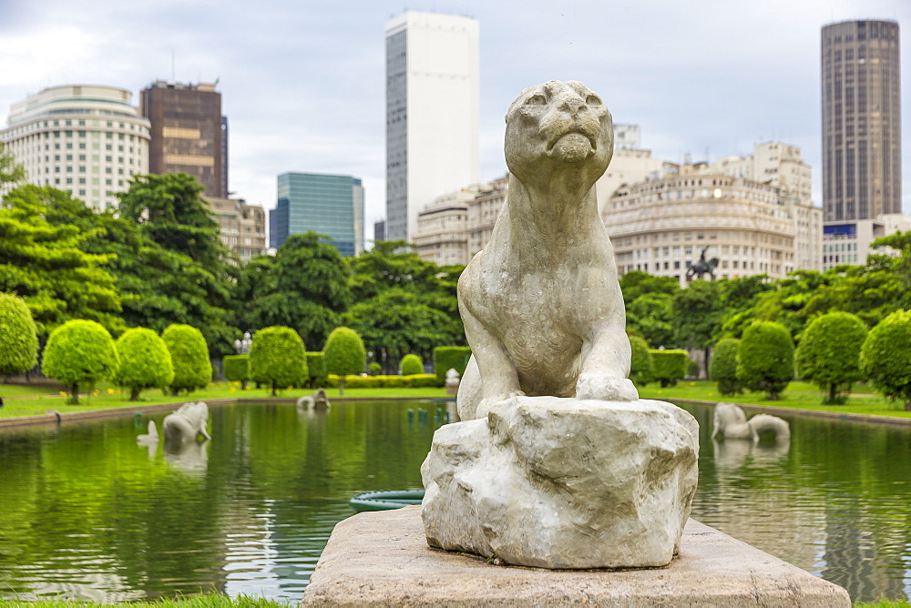 Lion statue at Paris Square, Rio de Janeiro, Brazil, South America