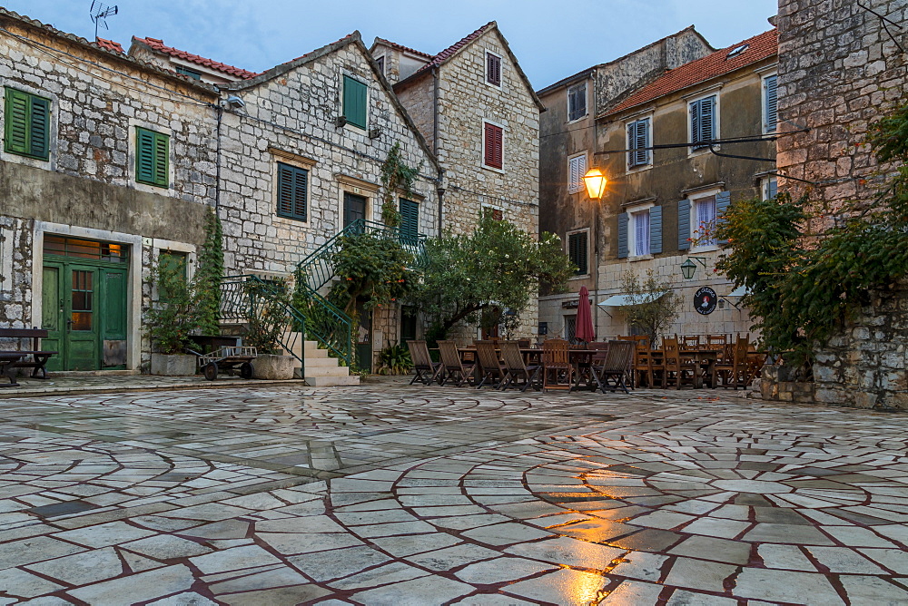 Small square in the old town of Stari Grad, Hvar Island, Croatia, Europe