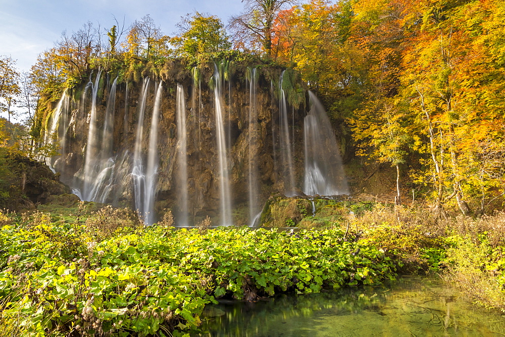 Galovac Waterfall inside Plitvice Lakes National Park during autumn, UNESCO World Heritage Site, Croatia, Europe