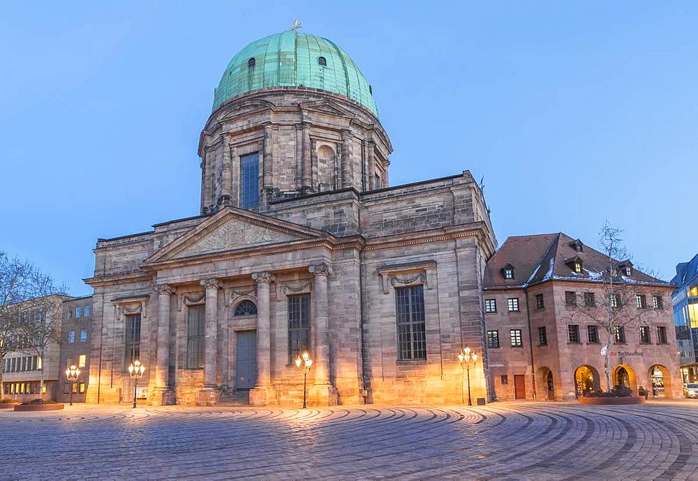 St. Elizabeth Church at dawn, Nuremberg, Bavaria, Germany, Europe