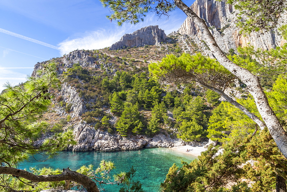 Elevated view over Lucisca Beach near Sveta Nedjelja on Hvar Island, Croatia, Europe