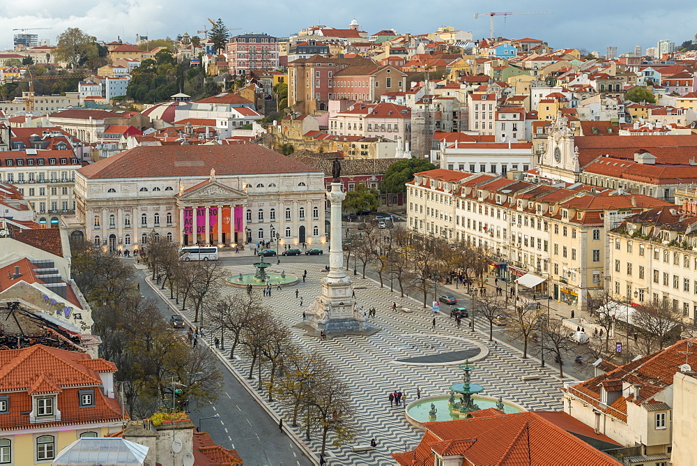 View from Santa Justa Lookout over Rossio Square (Pedro IV Square), Lisbon, Portugal, Europe