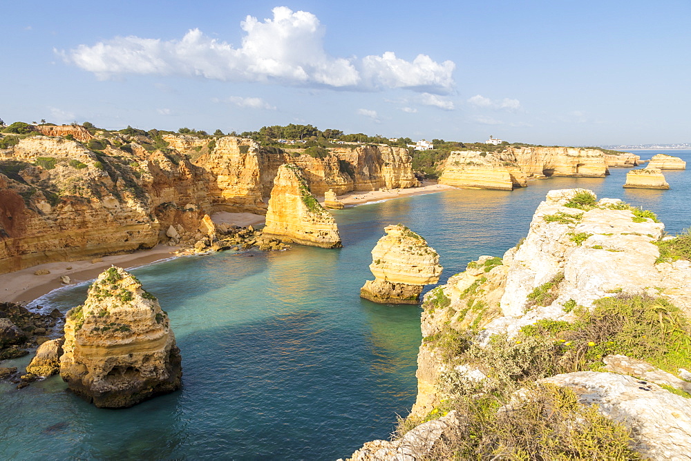 Elevated view over Marinha Beach, Algarve, Portugal, Europe