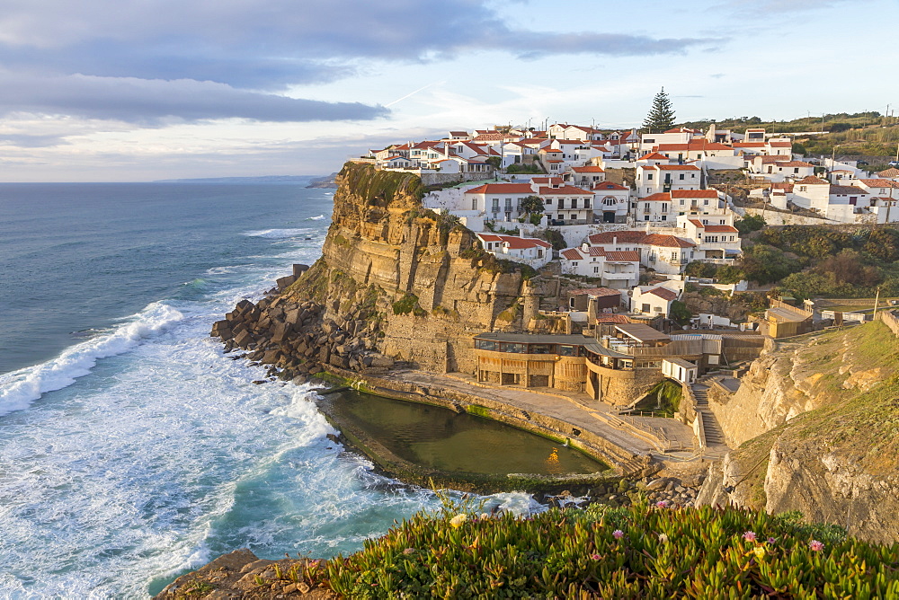 View from a lookout over the village, Azenhas do Mar, Sintra Municipality, Portugal, Europe