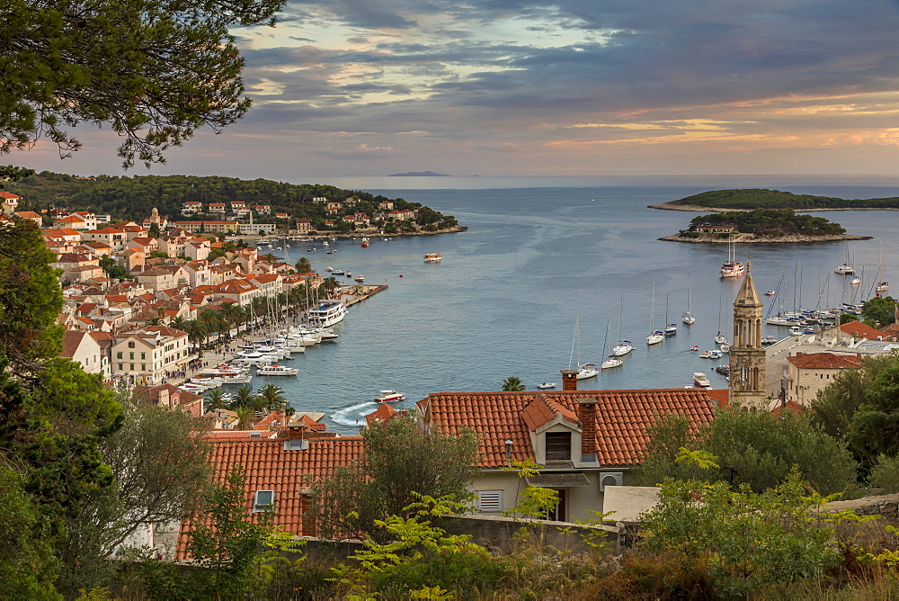 The old town of Hvar Town at sunset, Hvar, Croatia, Europe