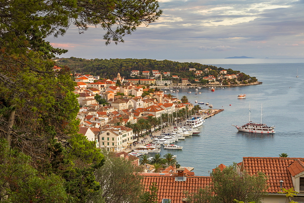 The old town of Hvar Town at sunset, Hvar, Croatia, Europe