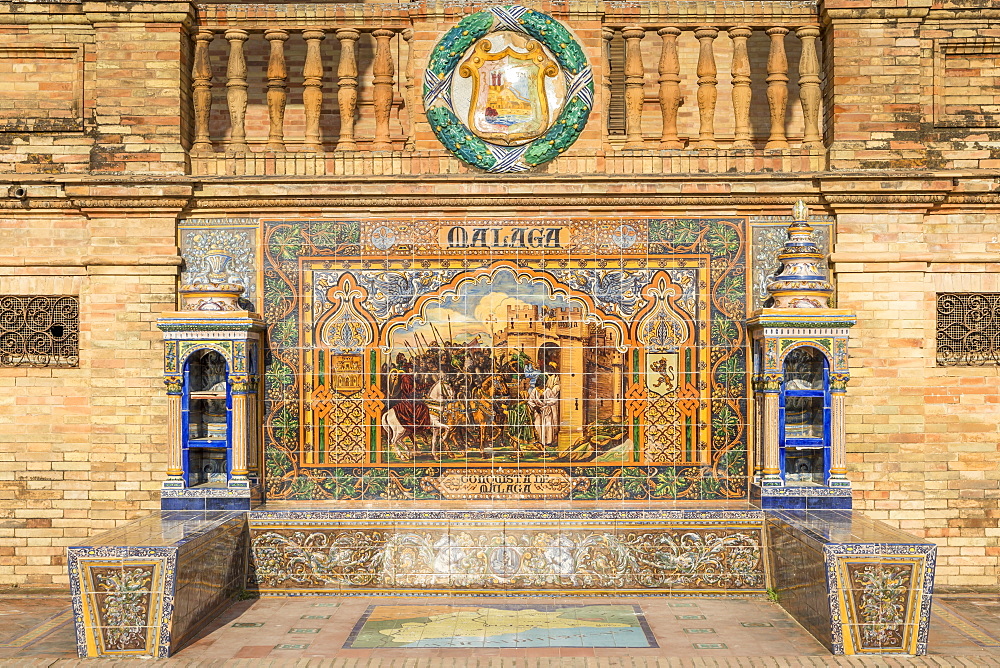 Tiled Alcove from Malaga at Plaza de Espana, Seville, Andalusia, Spain, Europe