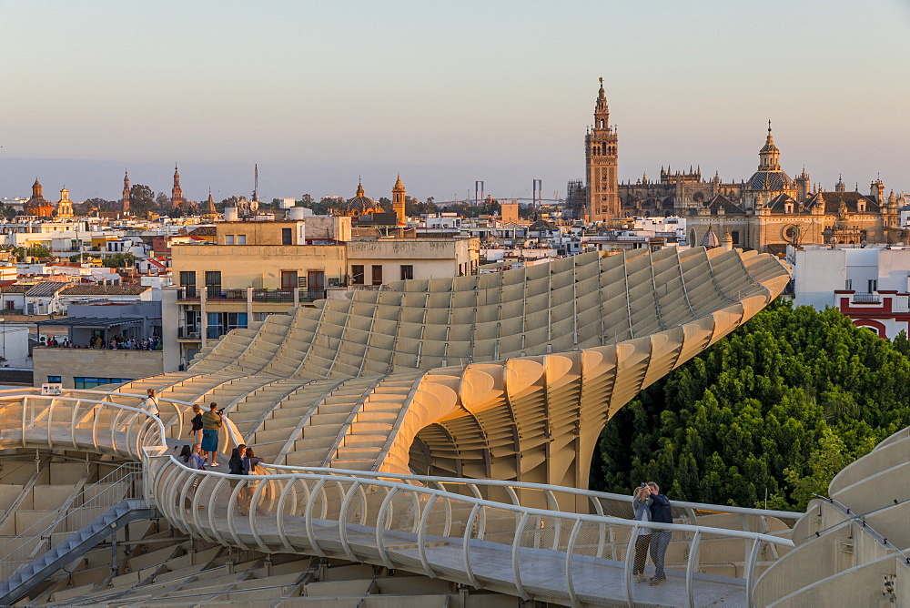 View from the top of Metropol Parasol over the city centre, Seville, Andalusia, Spain, Europe