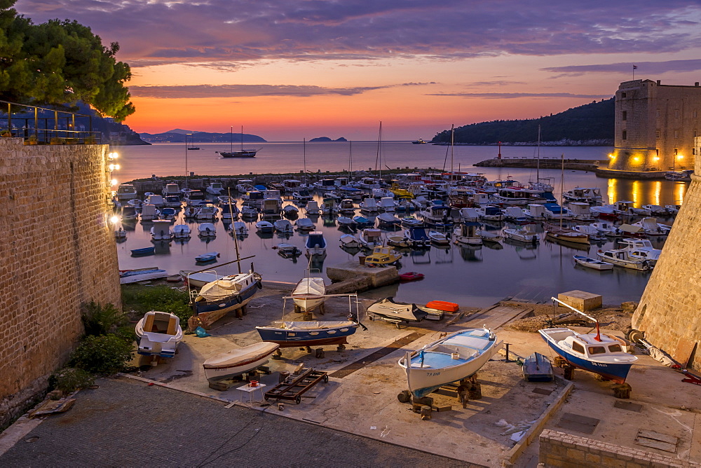 The old port at sunrise, Dubrovnik, Croatia, Europe