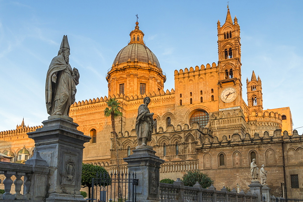 The Palermo Cathedral (UNESCO World Heritage Site) at first sunlight, Palermo, Sicily, Italy, Europe