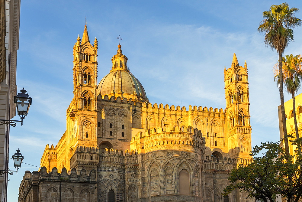 The Palermo Cathedral (UNESCO World Heritage Site) at first sunlight, Palermo, Sicily, Italy, Europe