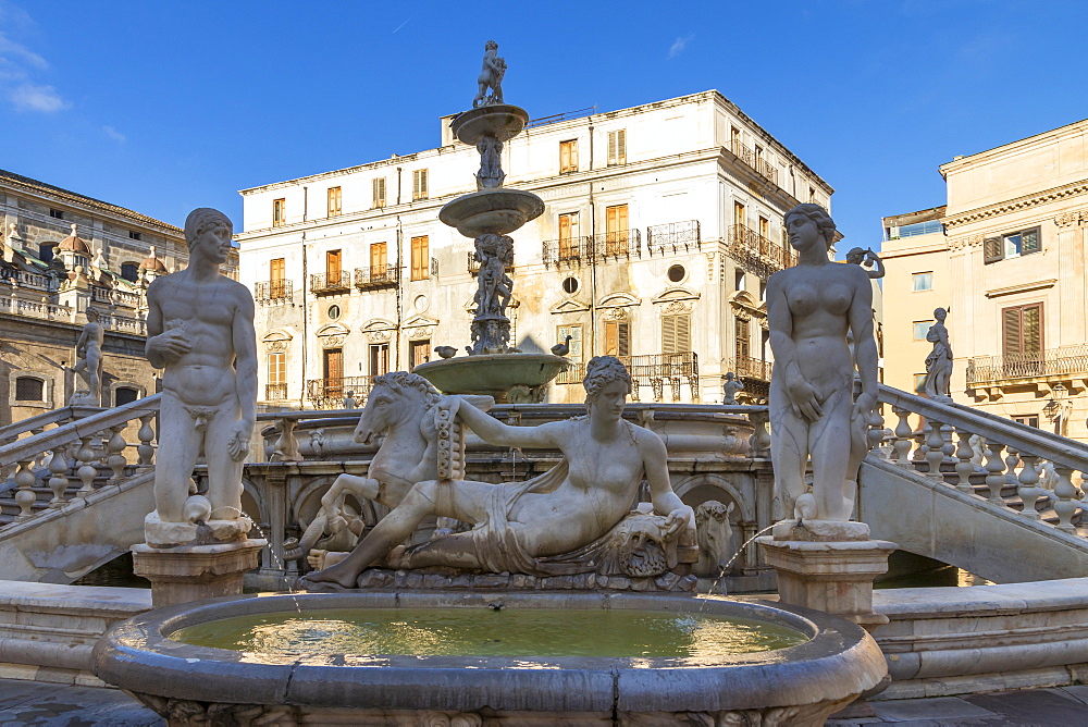 The Praetorian Fountain (Fontana Pretoria) in Palermo, Sicily, Italy, Europe