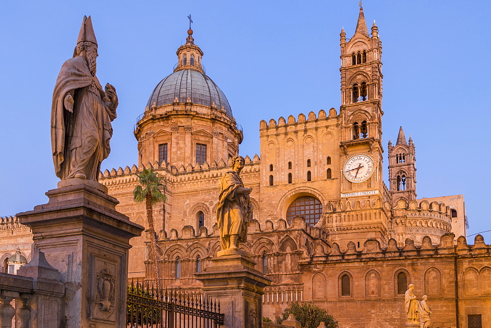 Palermo Cathedral at dawn, UNESCO World Heritage Site, Palermo, Sicily, Italy, Europe