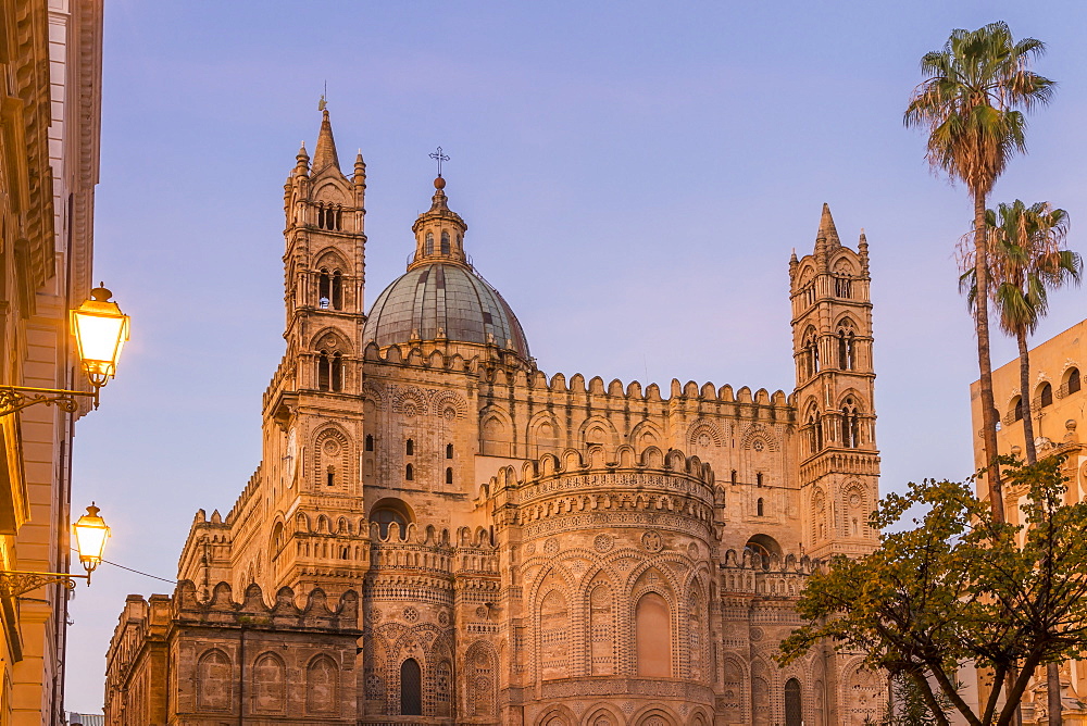 Palermo Cathedral at dawn, UNESCO World Heritage Site, Palermo, Sicily, Italy, Europe