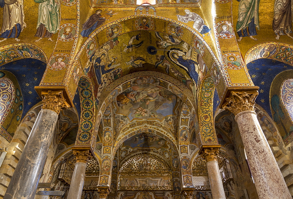 Interior of the Santa Maria dell'Ammiraglio church (La Martorana), UNESCO World Heritage Site, Palermo, Sicily, Italy, Europe