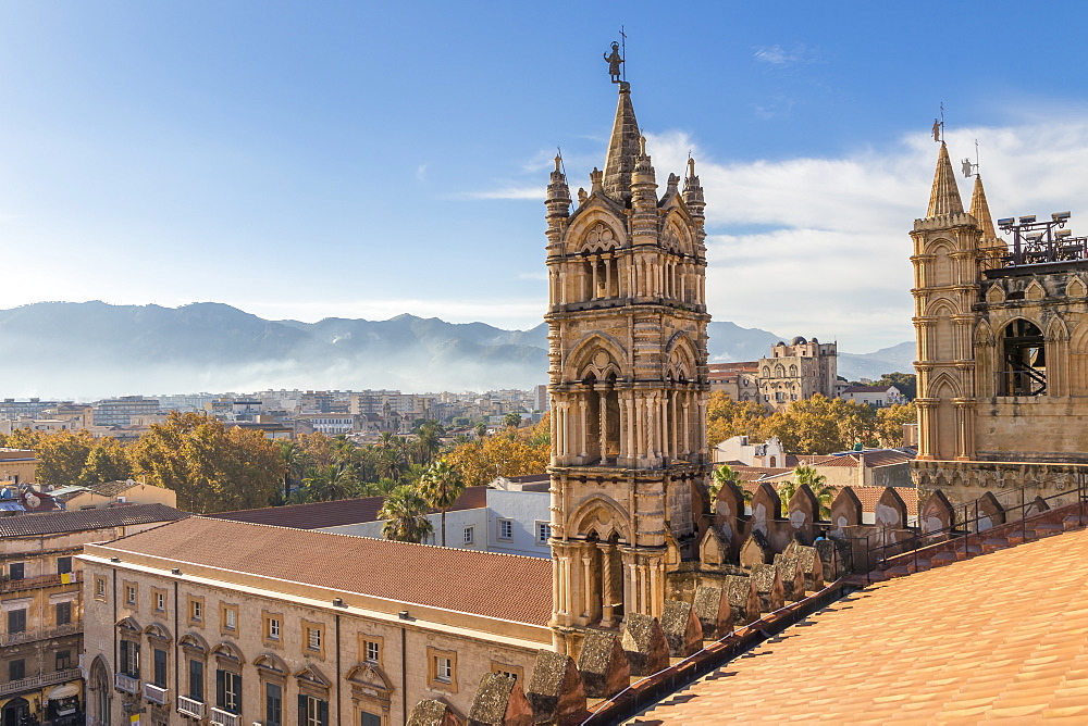 View from the rooftop of the Palermo Cathedral, UNESCO World Heritage Site, Palermo, Sicily, Italy, Europe