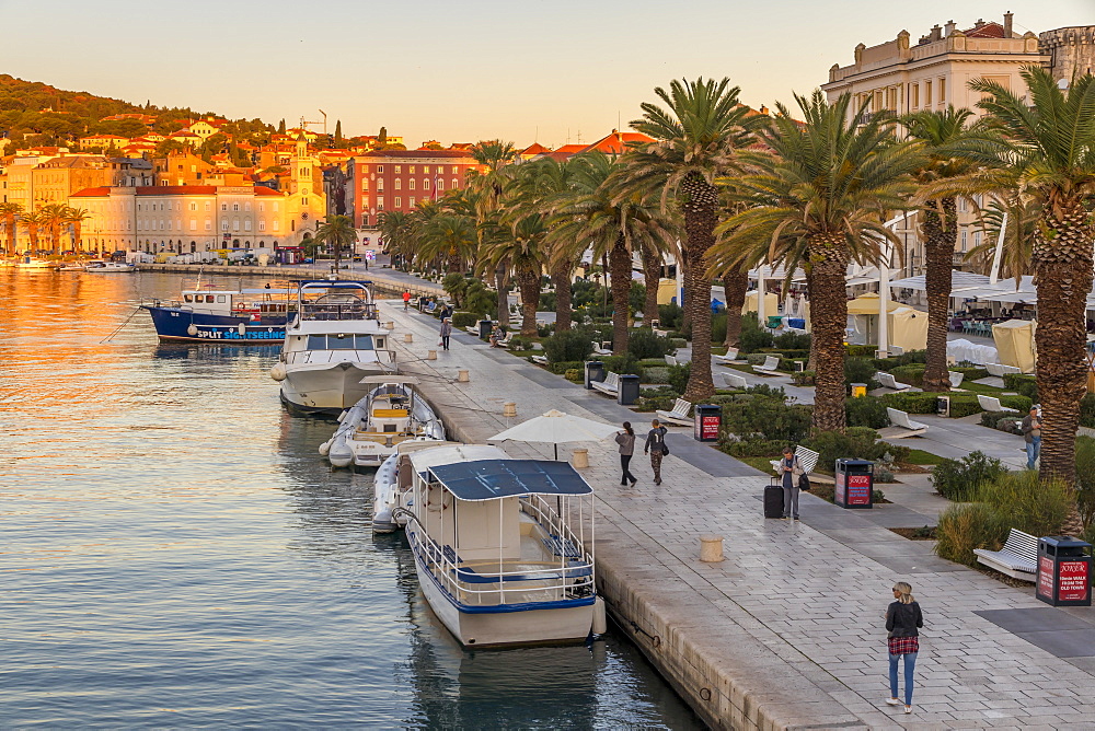 The seaside promenade of Split at sunrise, Split, Croatia, Europe