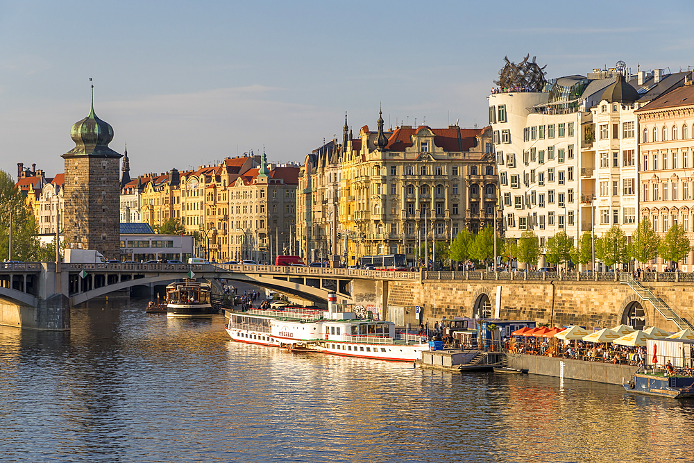 Art Nouveau buildings at Vltava River embankment, Prague, Bohemia, Czech Republic, Europe, Europe