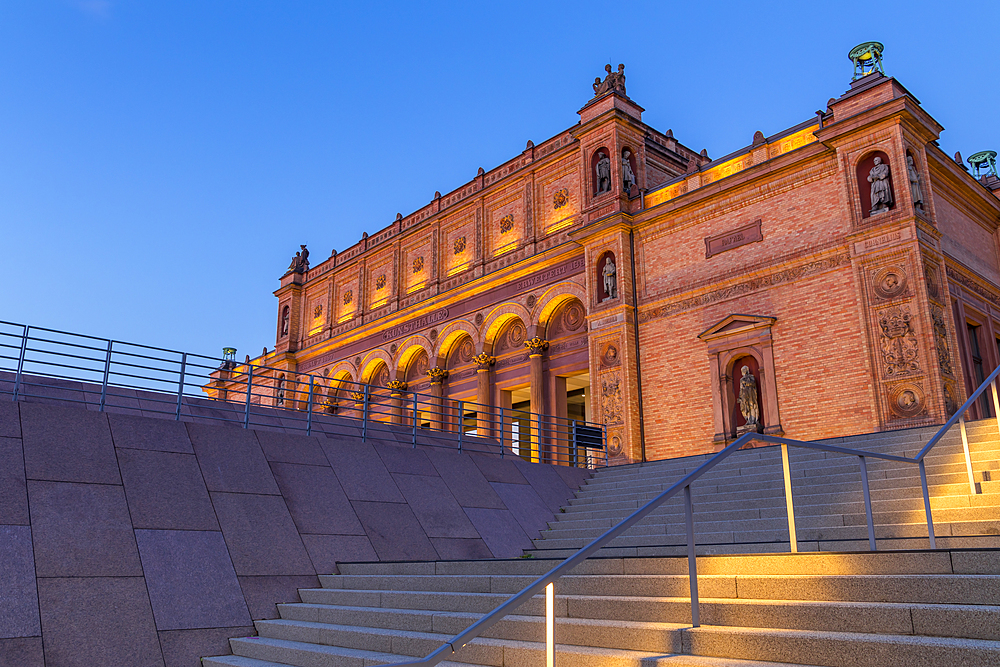 Illuminated Kunsthalle (Art Museum) at dusk, Hamburg, Germany, Europe