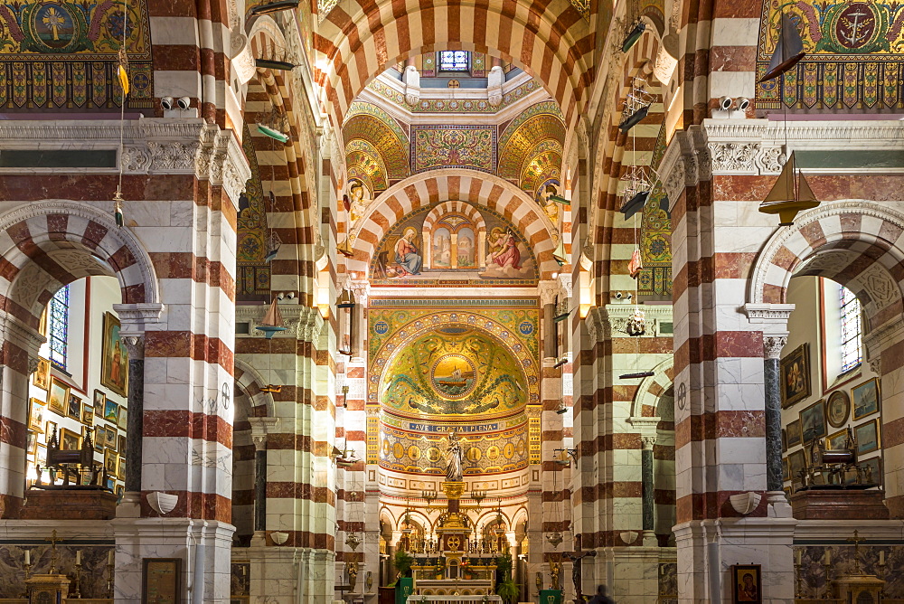 Interior of the Notre Dame de la Garde church, Marseille, Bouches du Rhone, Provence, France, Europe