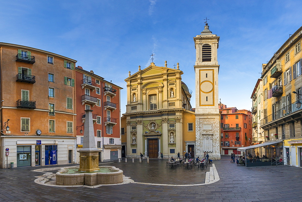 Sainte-Reparate Cathedral at Rossetti Square in the old town (Vieux-Nice), Nice, Alpes Maritimes, Provence-Cote d'Azur, French Riviera, France, Europe