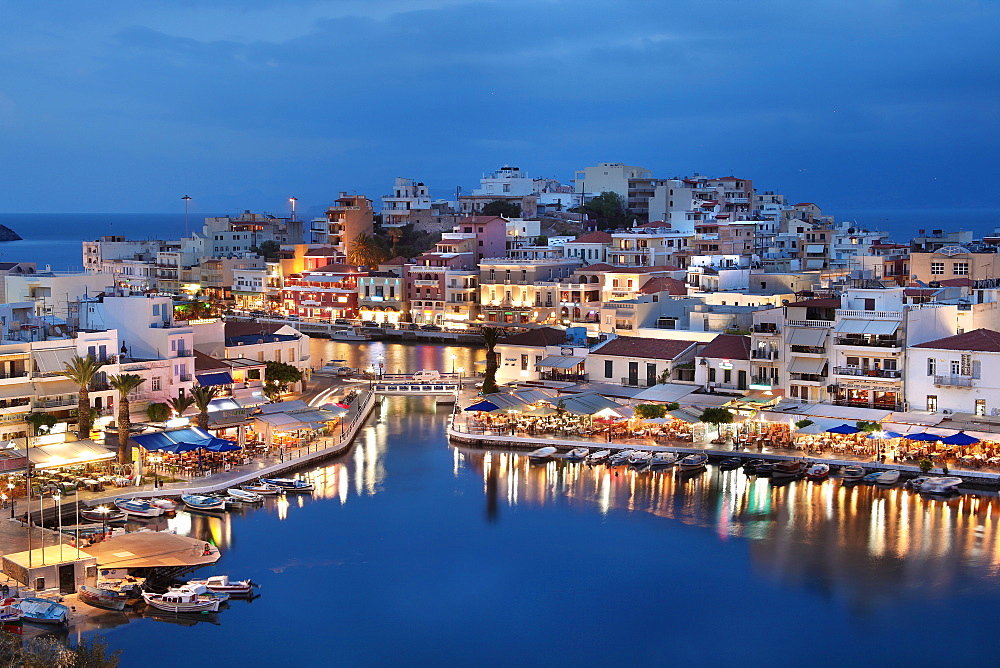 Lake Voulismeni and Port of Agios Nikolaos, Crete Island, Greek Islands, Greece, Europe