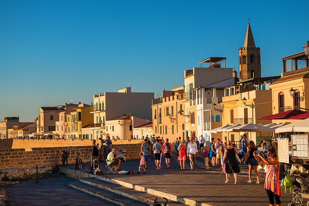 Tourists in the town of Alghero, Sardinia, Italy, Europe