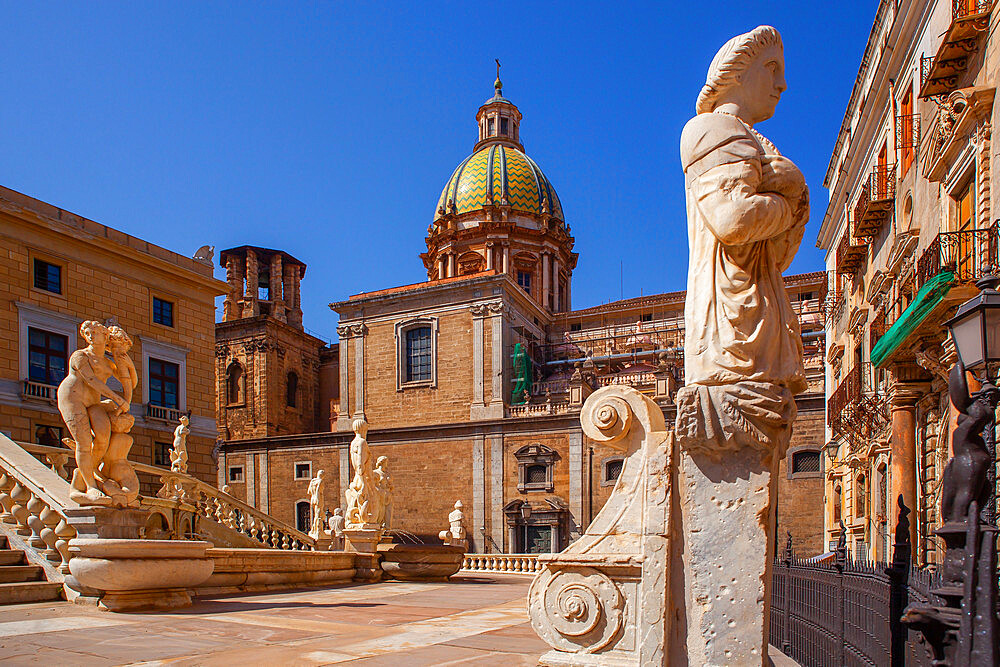 Piazza Pretoria, Pretoria fountain, Palermo, Sicily, Italy, Europe