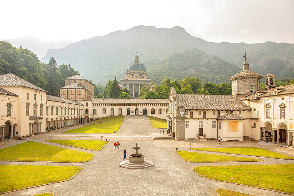 The cloister of the Ancient Basilica, Sanctuary of Oropa, Biella, Piedmont, Italy, Europe