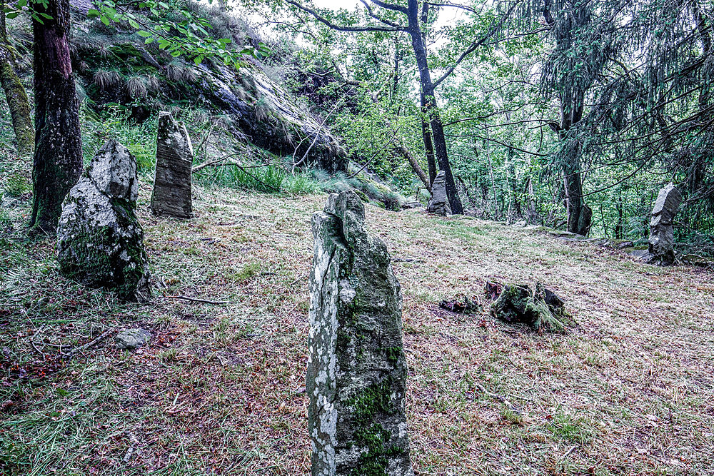 Megalithic finds in the hamlet of Castelluccio, Montecrestese, Val d'Ossola, V.C.O. (Verbano-Cusio-Ossola), Piedmont, Italy, Europe