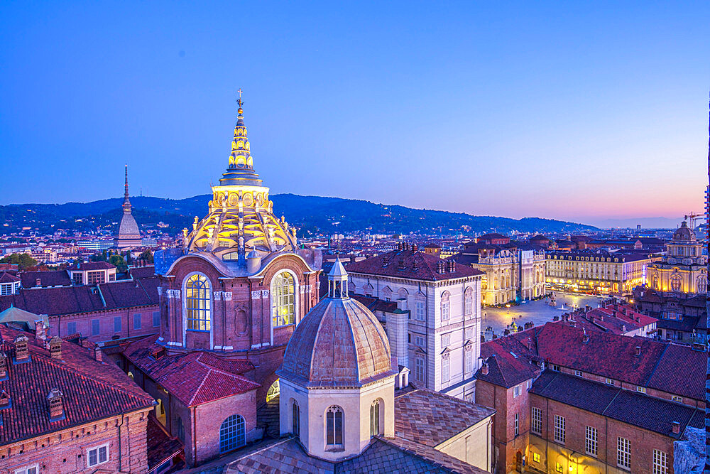 View from the Bell Tower of the Cathedral, on the Dome of the Chapel of the Holy Shroud, Turin, Piedmont, Italy, Europe