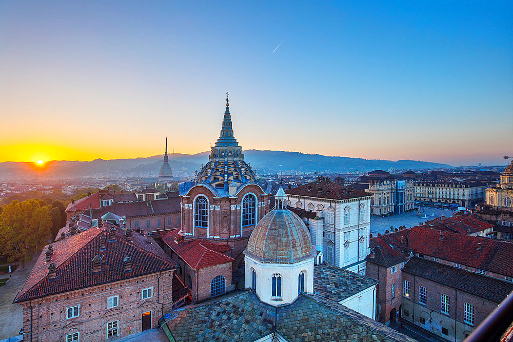 View from the Bell Tower of the Cathedral, on the Dome of the Chapel of the Holy Shroud, Turin, Piedmont, Italy, Europe