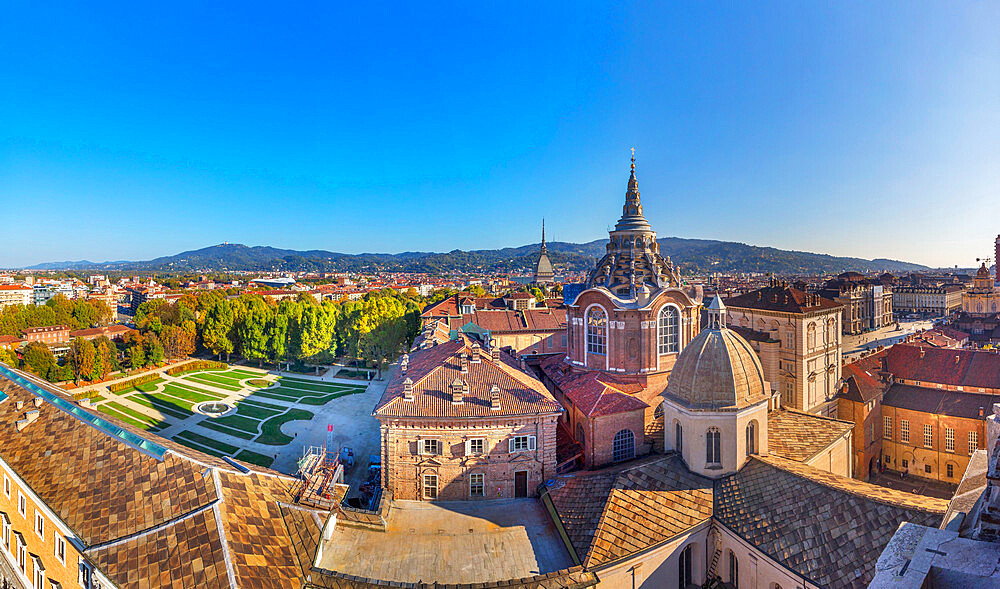 View from the Bell Tower of the Cathedral, on the Dome of the Chapel of the Holy Shroud, Turin, Piedmont, Italy, Europe