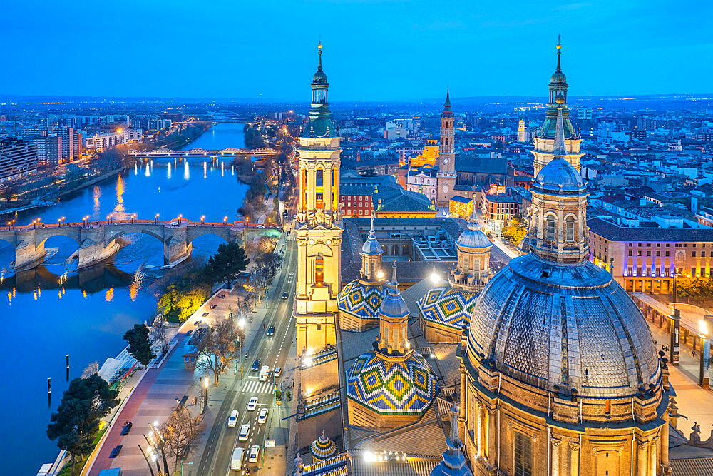 View from the Basilica of Our Lady of the Pillar, Zaragoza, Aragon, Spain, Europe