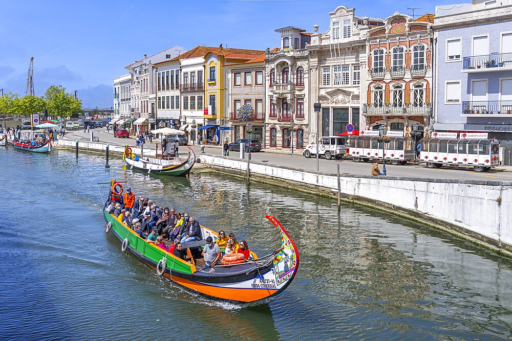 Canals and typical gondolas called moliceiros, Aveiro, Portugal