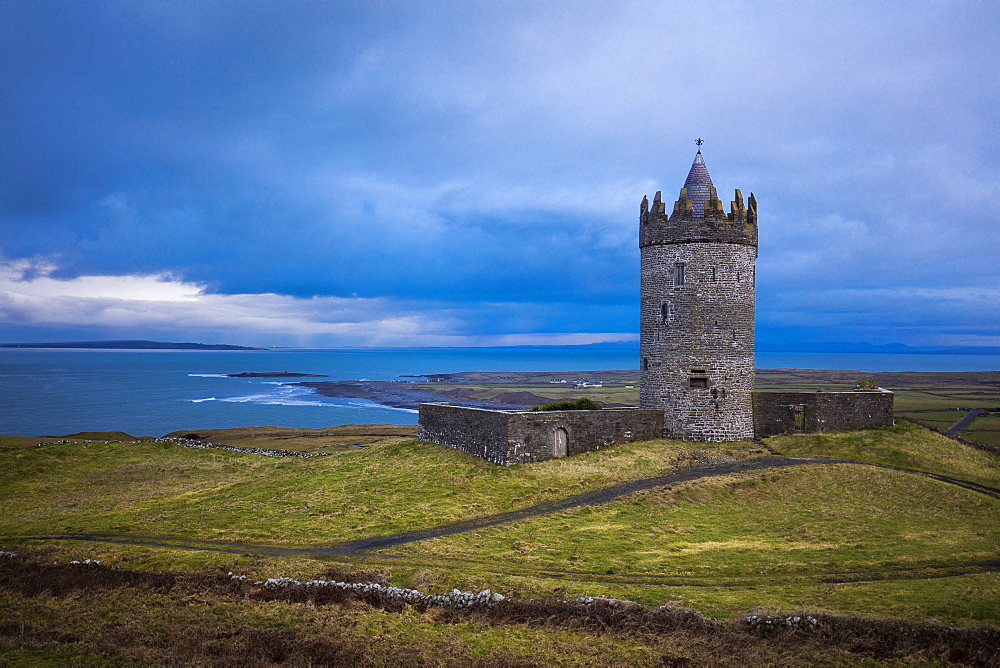 Doonagore Castle, Doolin, Cliffs Coastal Walk, County Clare, Munster, Republic of Ireland, Europe