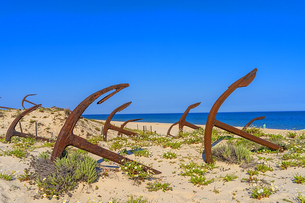 The anchor cemetery, along the beach of Barril, Tavira, Algarve, Portugal