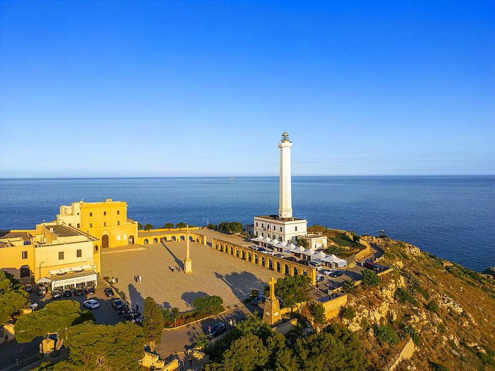 Leuca lighthouse, basilica of Santa Maria de finibus terrae, Santa Maria di Leuca, Castrignano del Capo, Lecce, Salento, Apulia, Italy