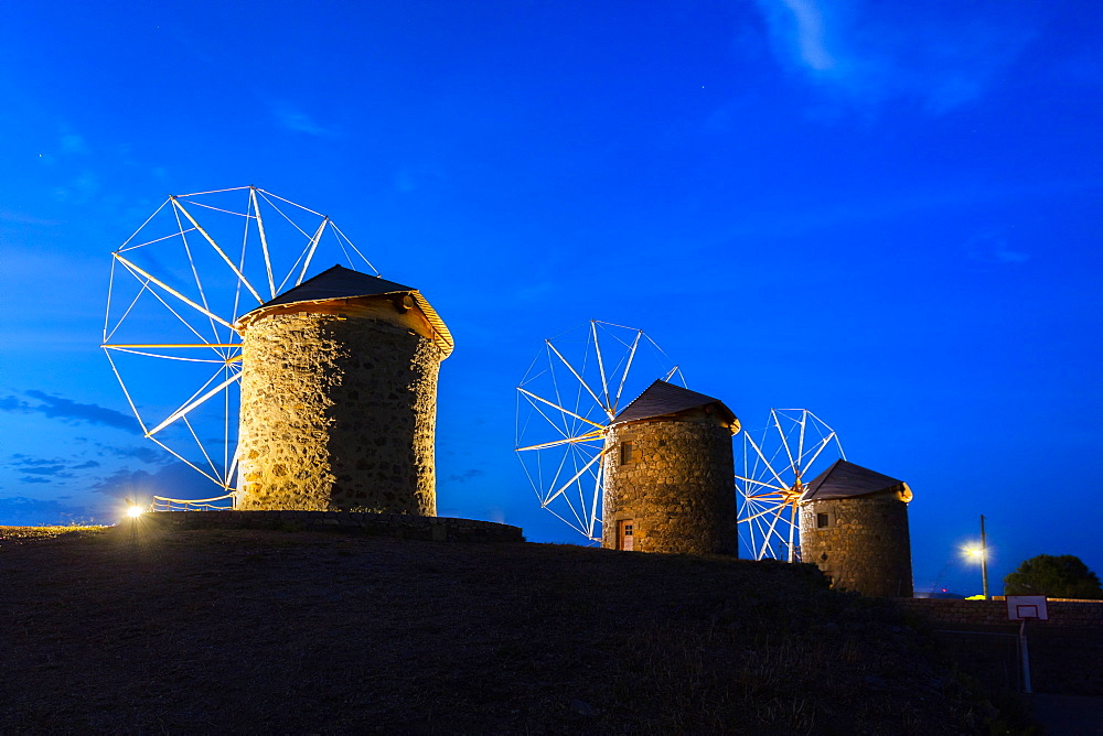 Windmills in Chora, Patmos, Dodecanese, Greek Islands, Greece, Europe