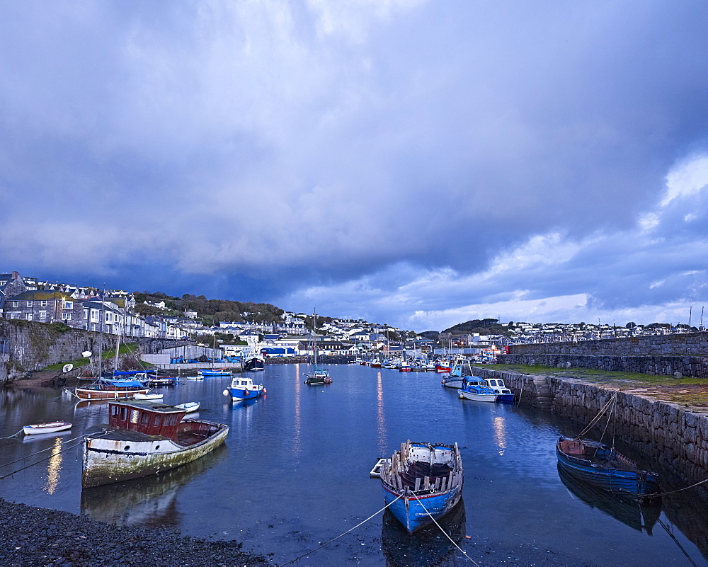 Moody clouds at the fishing port of Newlyn, Cornwall, England, United Kingdom, Europe